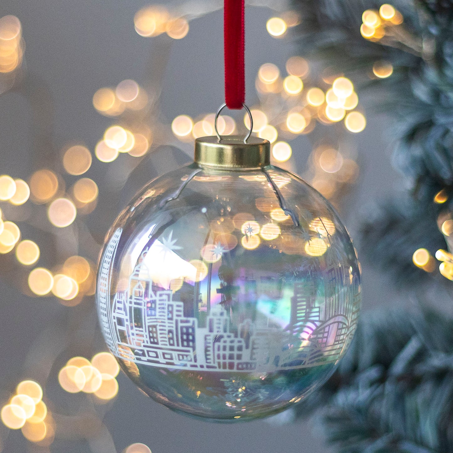 HAND PAINTED GLASS DECORATION : Pearlescent Skyline Bubble