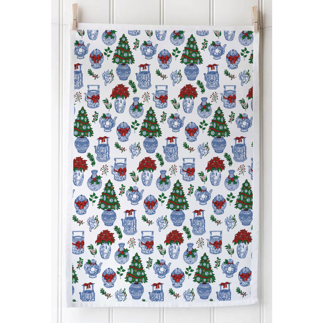 CHRISTMAS TEA TOWEL:Festive Chinoiserie
