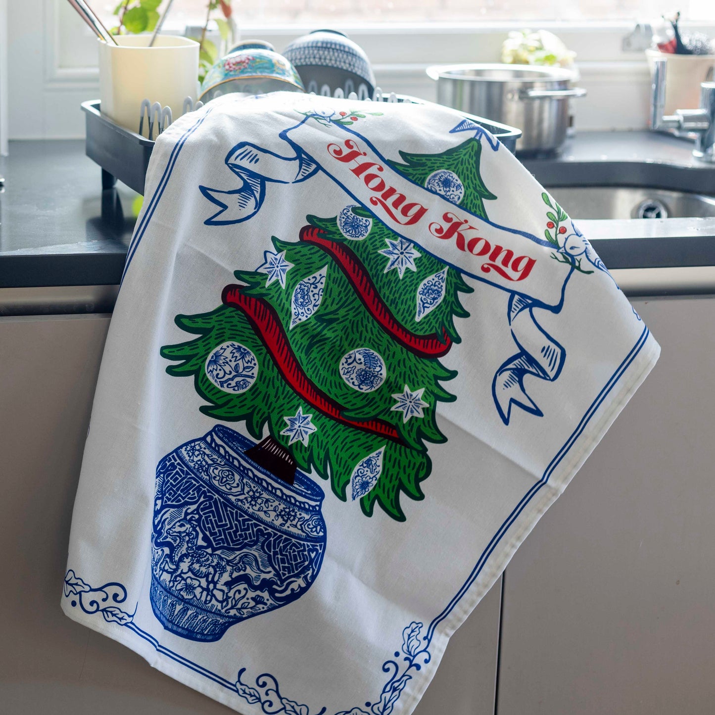 CHRISTMAS TEA TOWEL:Festive Blue & White (set of 2)