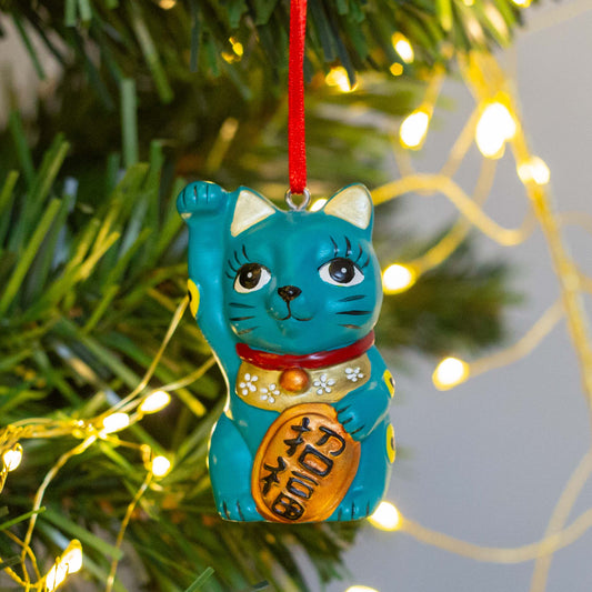 HANGING DECORATION: Lucky Cat Teal Colour
