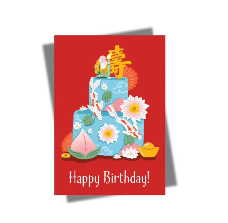 GREETING CARD: Longevity Cake Red